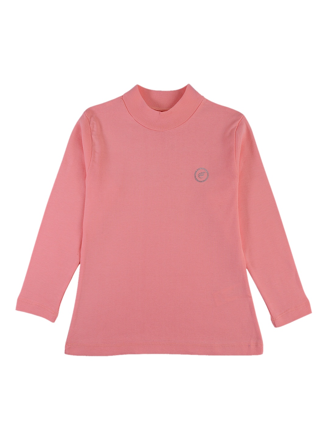 

FEMEA Girls Peach-Coloured Solid Round Neck T-shirt