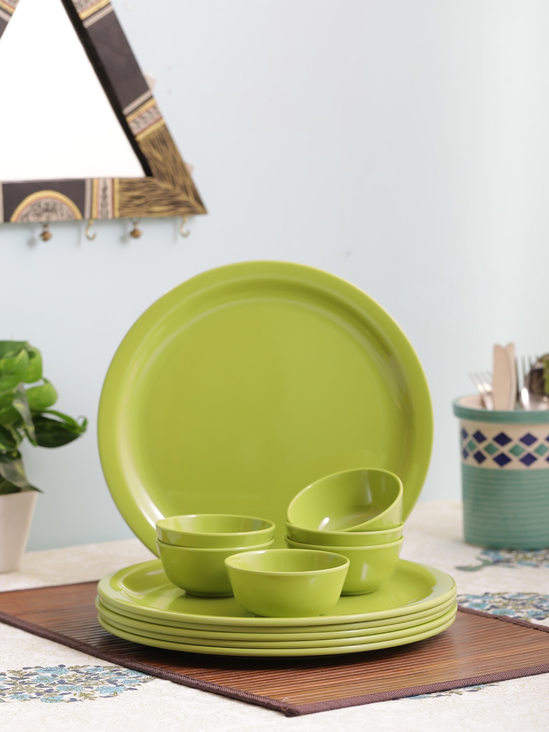 

Servewell Green Set Of 12 Solid Melamine Dinner Set