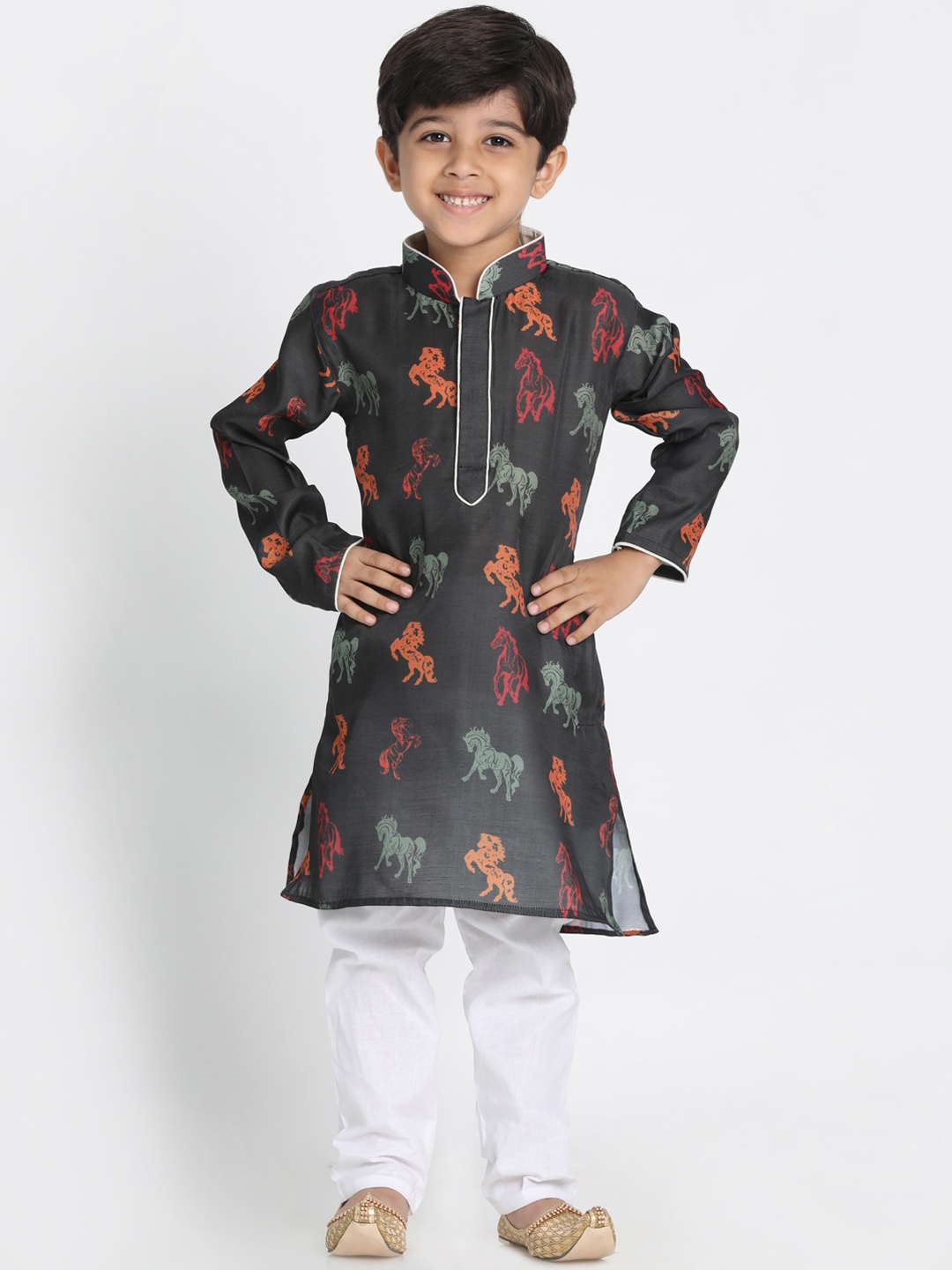 

JBN Creation Boys Black & White Printed Kurta with Churidar
