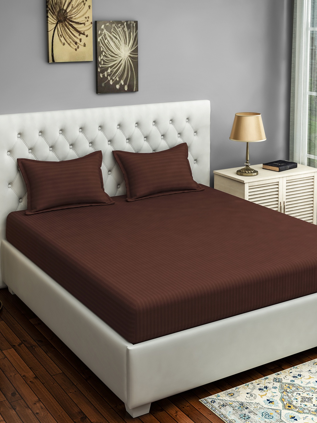 

SWAYAM Brown Solid 400 TC Cotton 1 Queen Bedsheet with 2 Pillow Covers