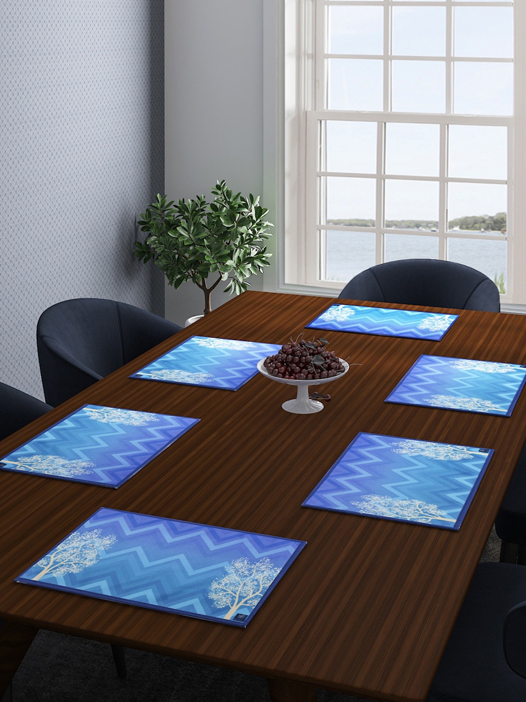 

ROMEE Set of 6 Turquoise Blue Geometric Cotton Table Mats