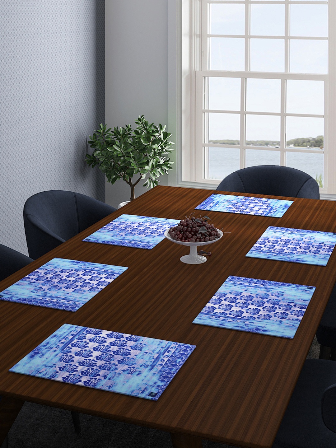 

ROMEE Set of 6 Turquoise Blue Printed Table Mats