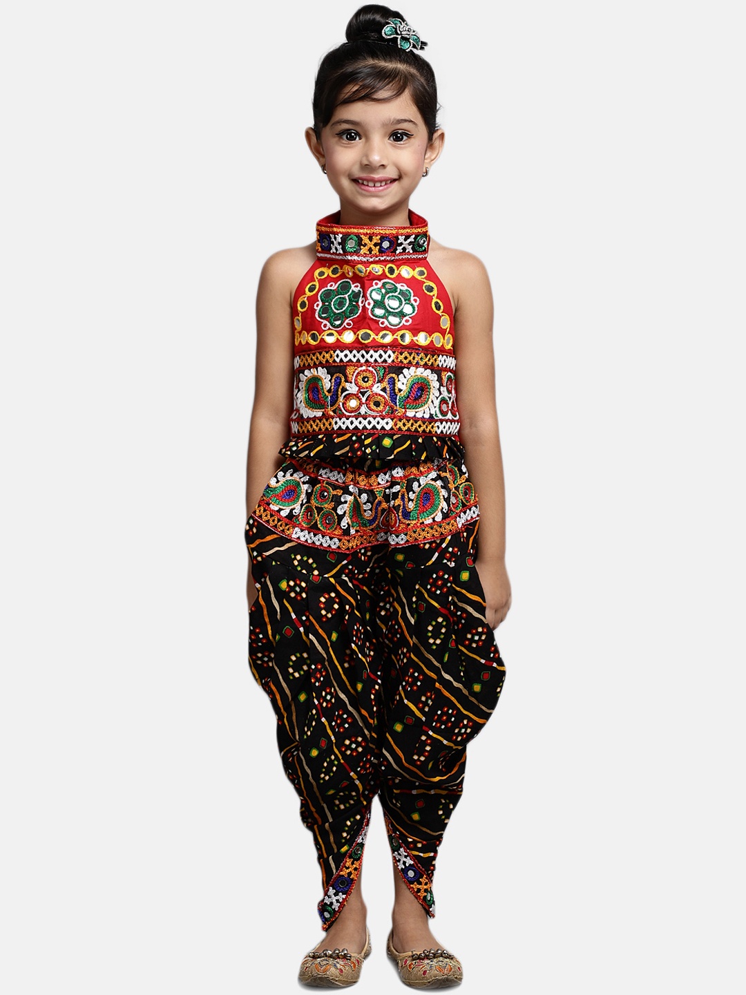 

BownBee Girls Black & Red Embellished Top with Dhoti Pants
