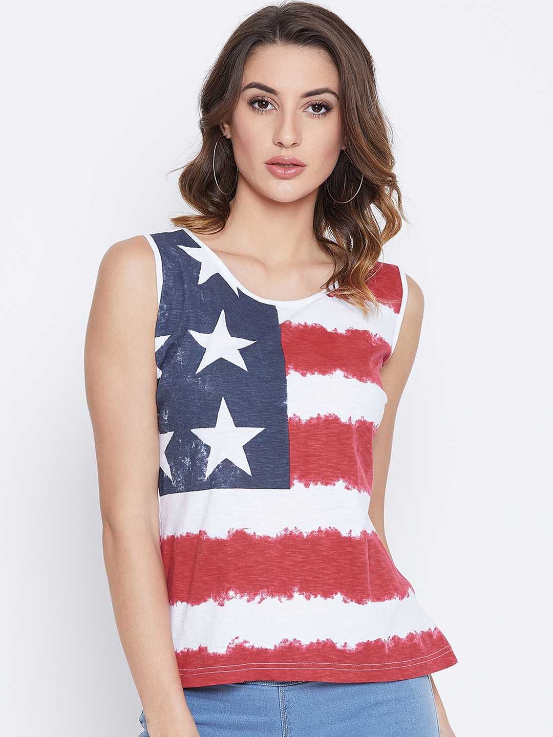 

JUMP USA Women Red Striped Pure Cotton Top