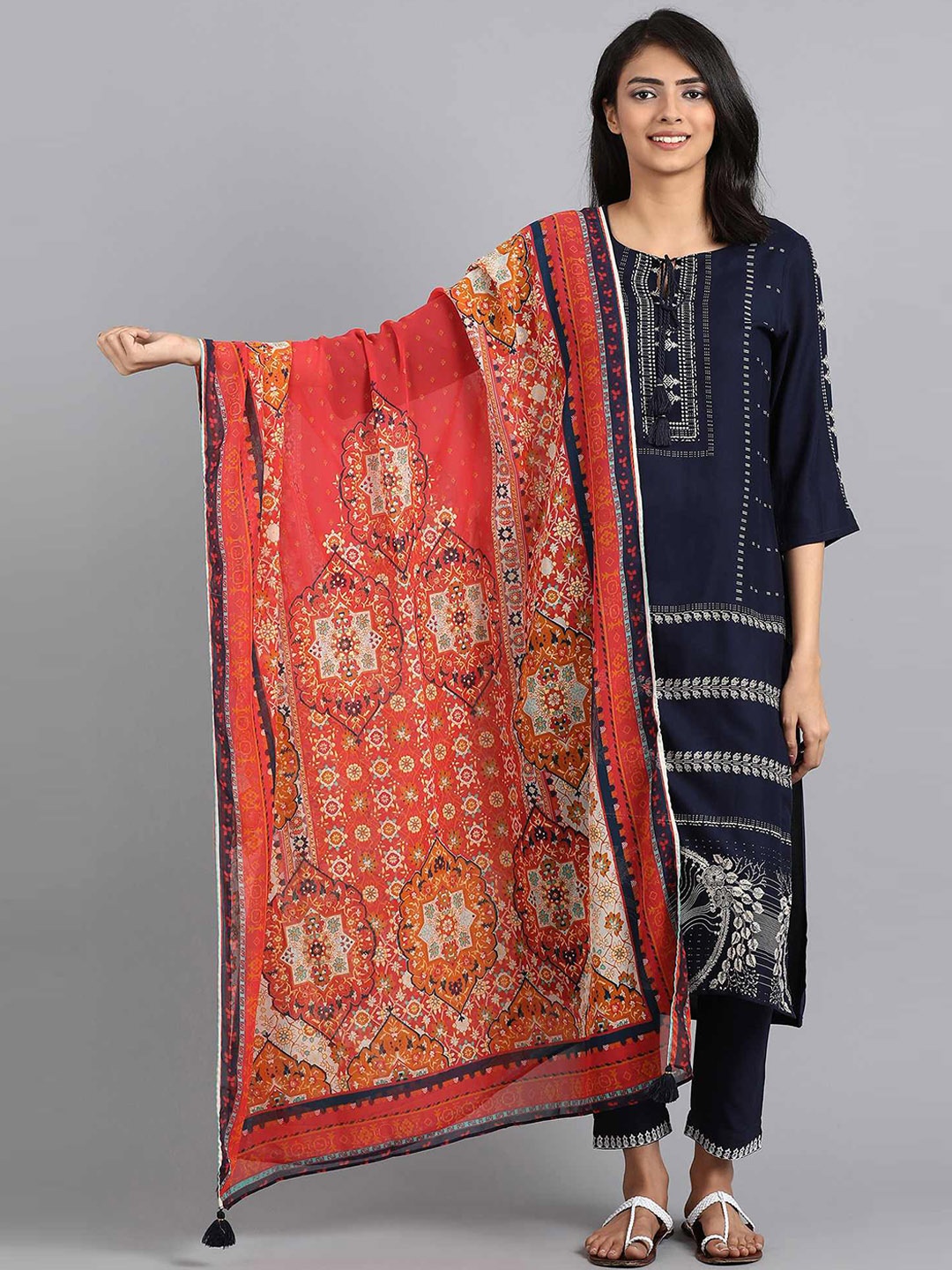 

WISHFUL Orange Printed Dupatta