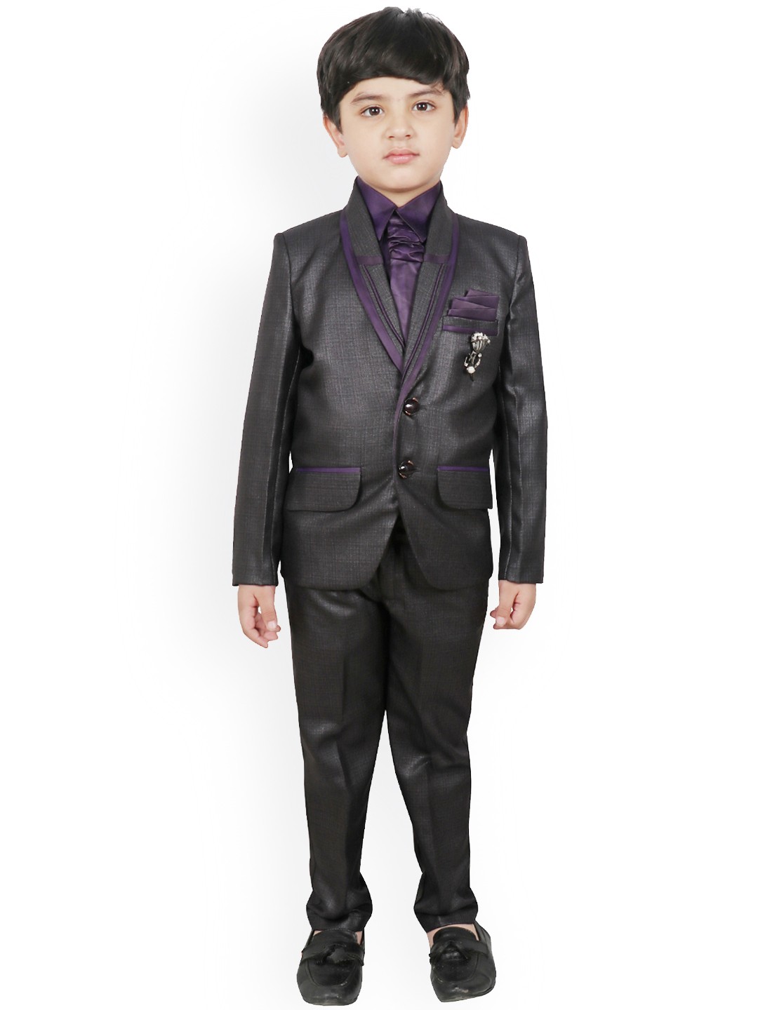 

SG YUVRAJ Boys Black & Purple Solid Single-Breasted Suit