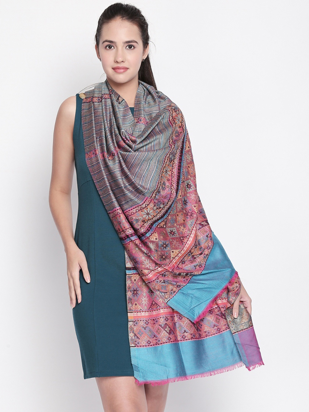 

Style Quotient Women Blue & Pink Patterned Shawl