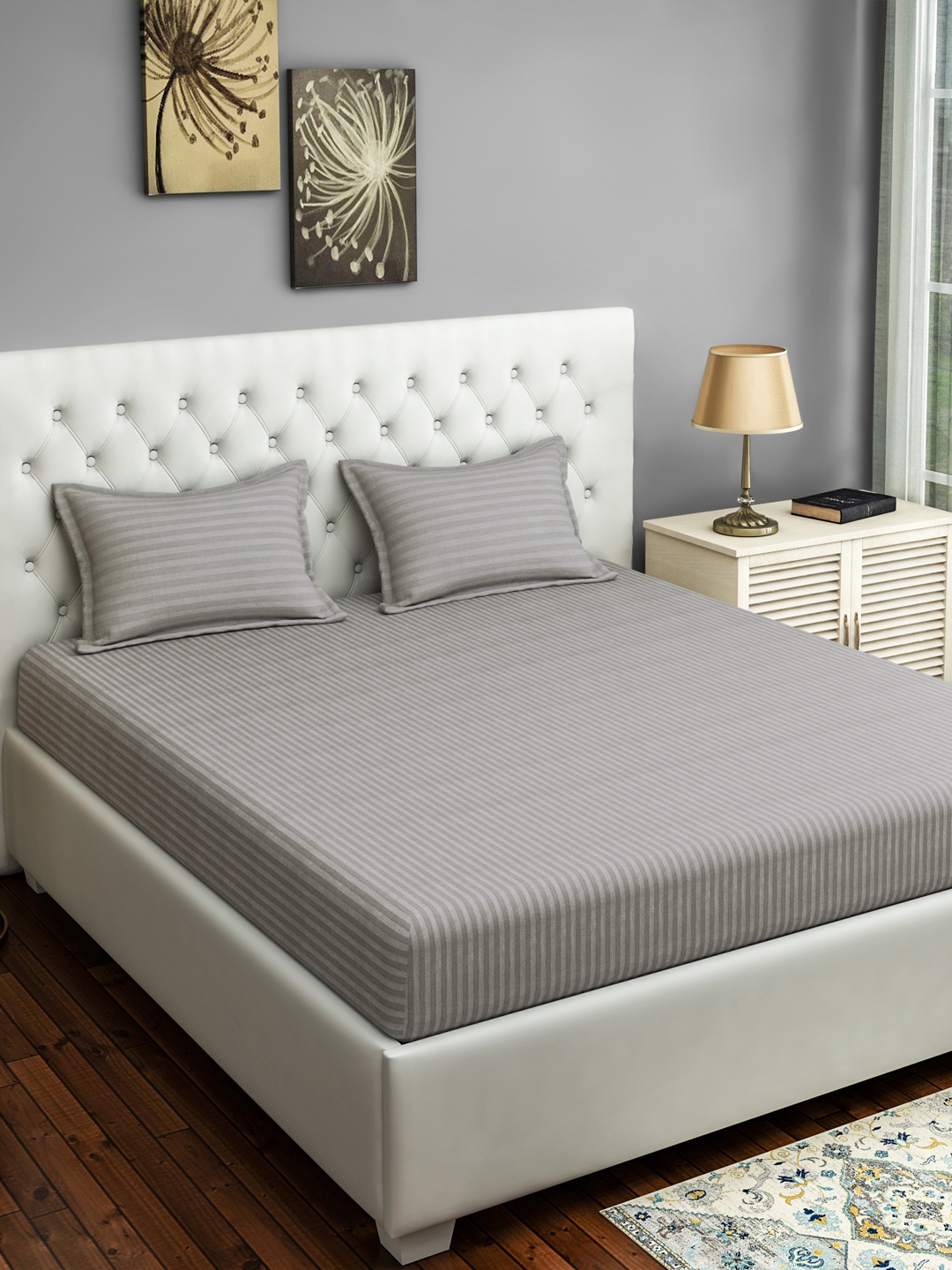 

SWAYAM Grey Solid 400 TC Cotton 1 Queen Bedsheet with 2 Pillow Covers