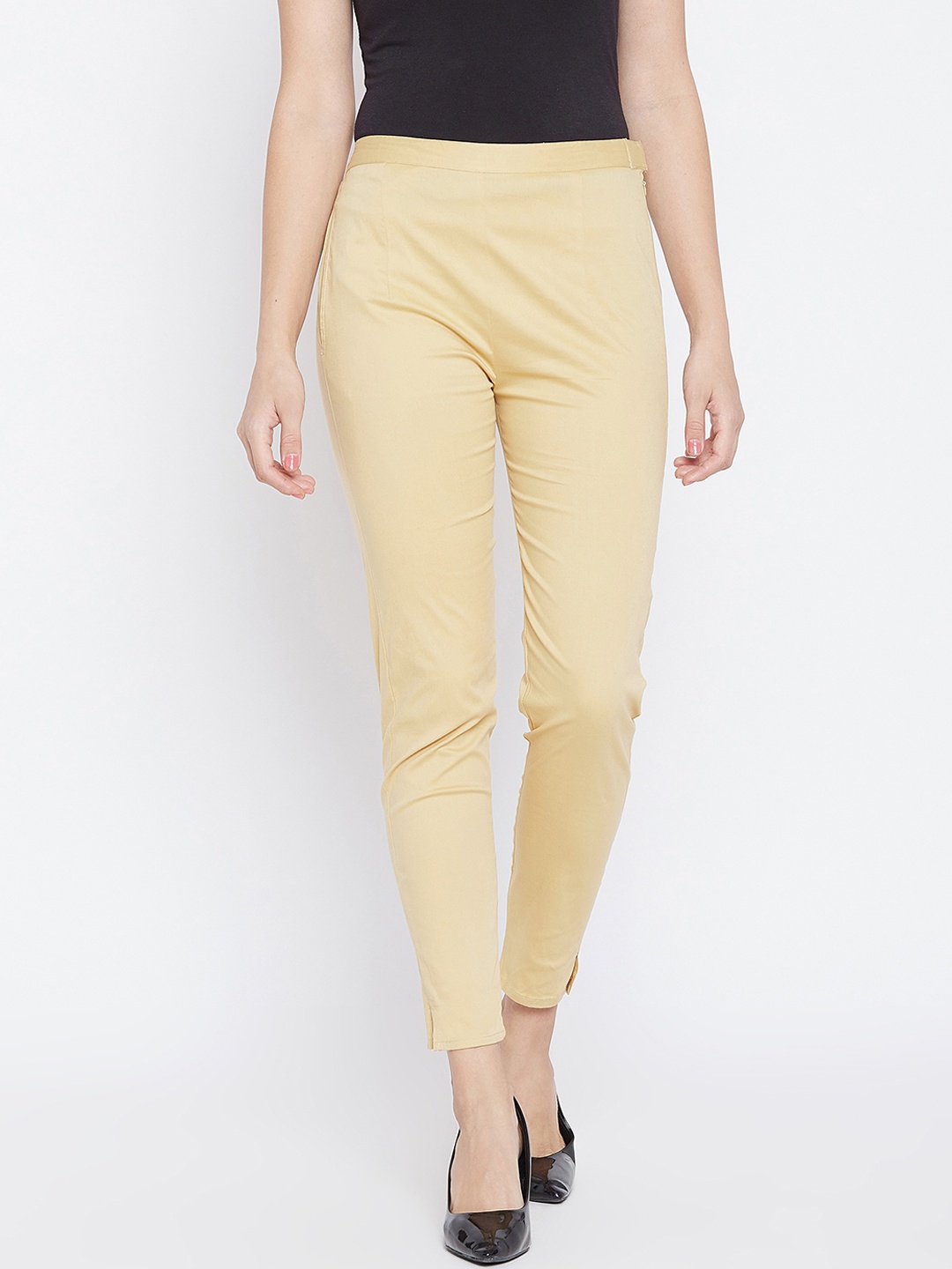 PANIT Women Beige Tailored Slim Fit Solid Regular Trousers