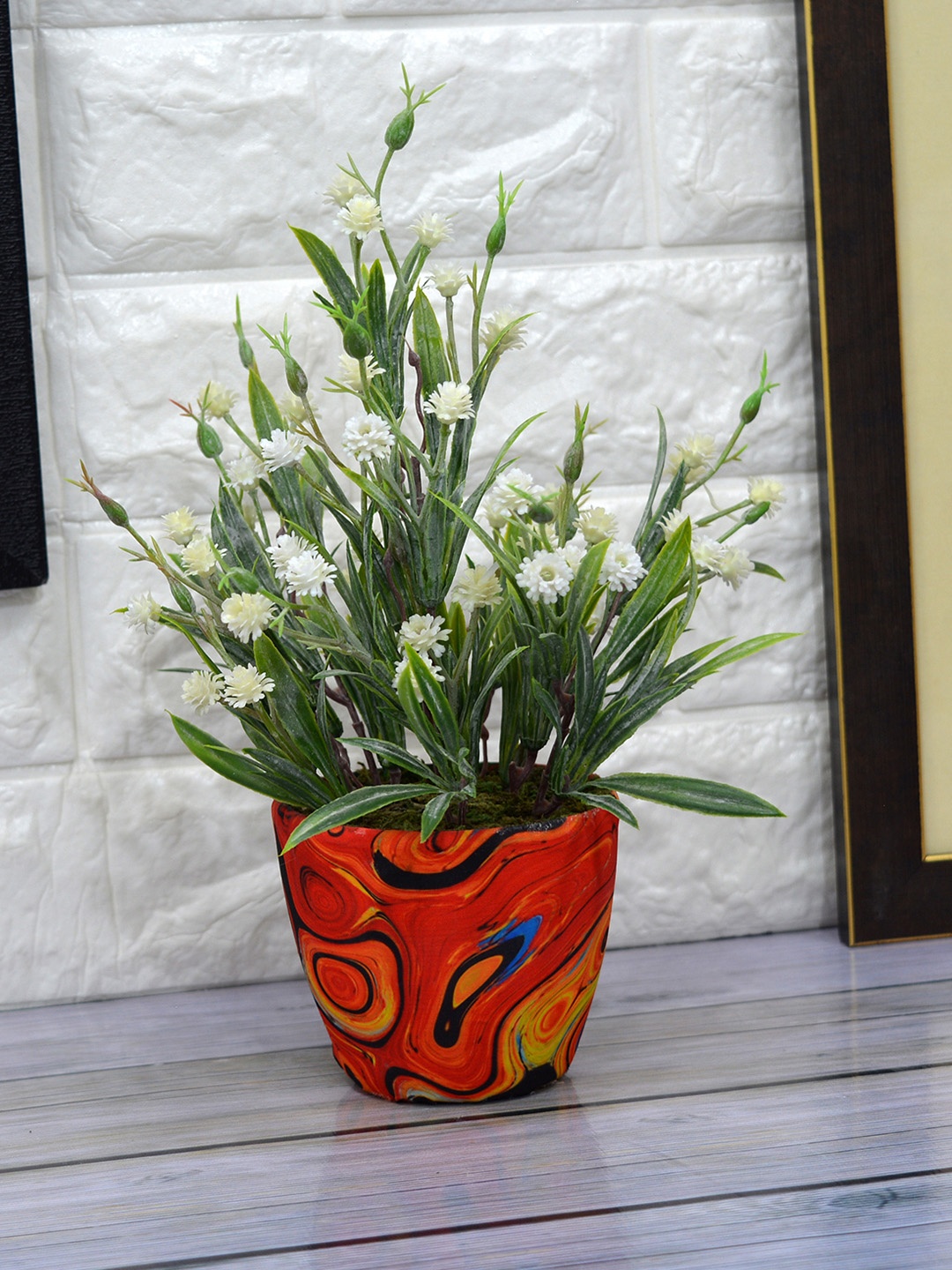 

fancy mart Unisex White & Green Artificial Carnations Plant With Pot