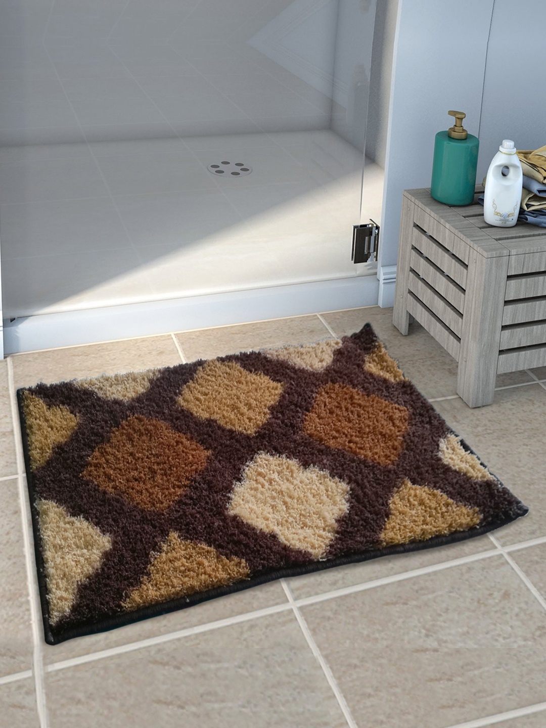 

Athom Trendz Set of 3 Brown & Black Anti-slip Bath Rugs