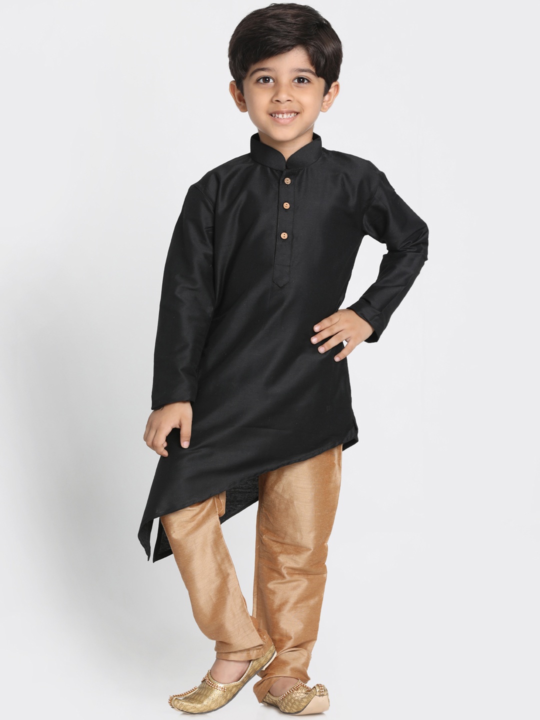 

JBN Creation Boys Black & Gold-Coloured Solid Kurta with Churidar