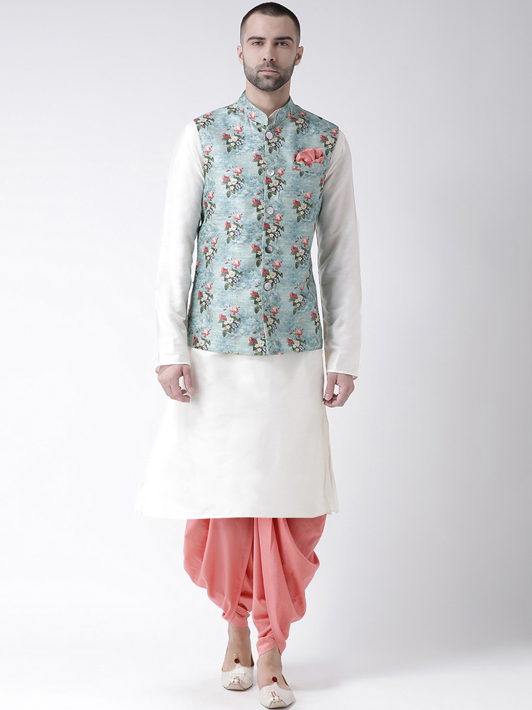 

KISAH Men Blue & White Printed Kurta Set with Nehru Jacket