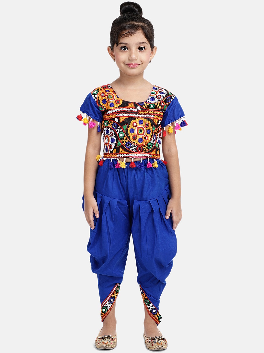 BownBee Girls Blue Embellished Top with Dhoti Pants