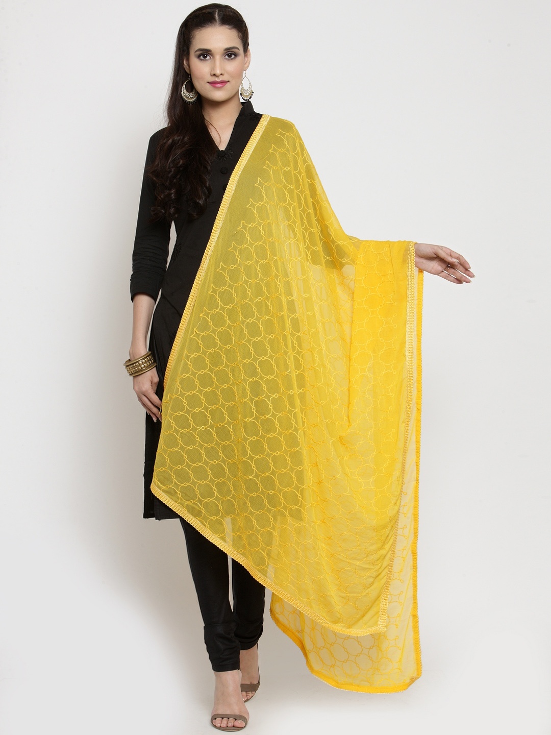 mf Women Yellow Nazneen Karachi Work Embroidered Dupatta