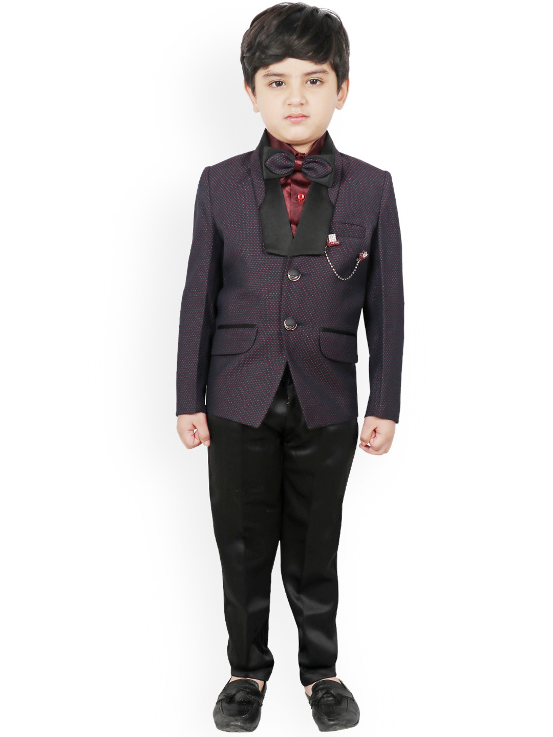 

SG YUVRAJ Boys Purple & Black Solid Single-Breasted Suit