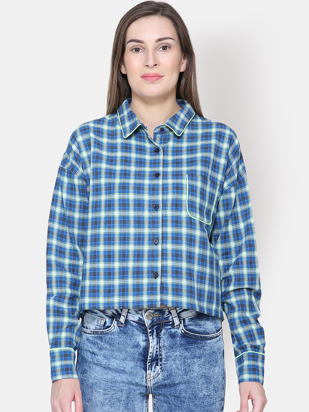 

Yaadleen Women Blue Regular Fit Checked Smart Casual Shirt