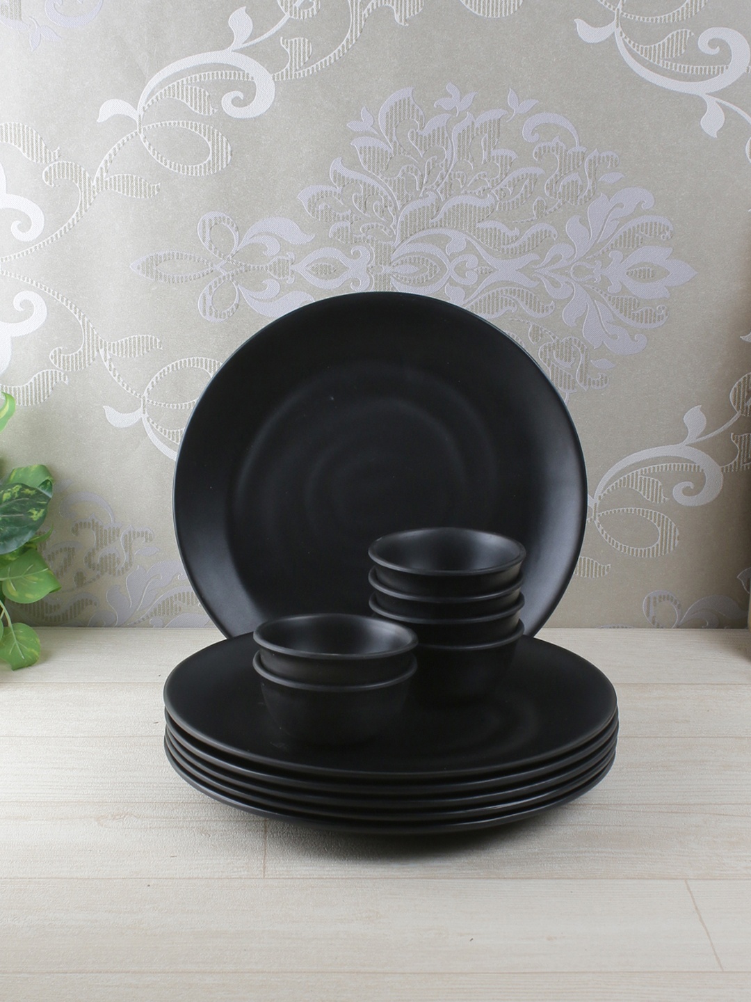 

Servewell Black Set Of 12 Solid Melamine Dinner Set