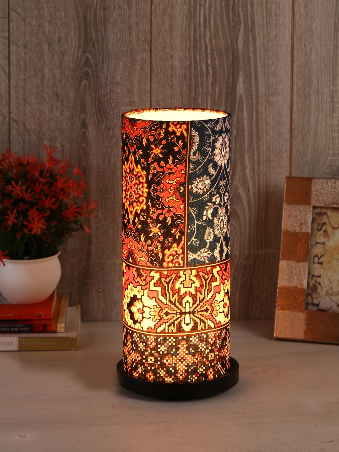 

Reinvention Factory Maroon Printed Oriental Column Table Lamp