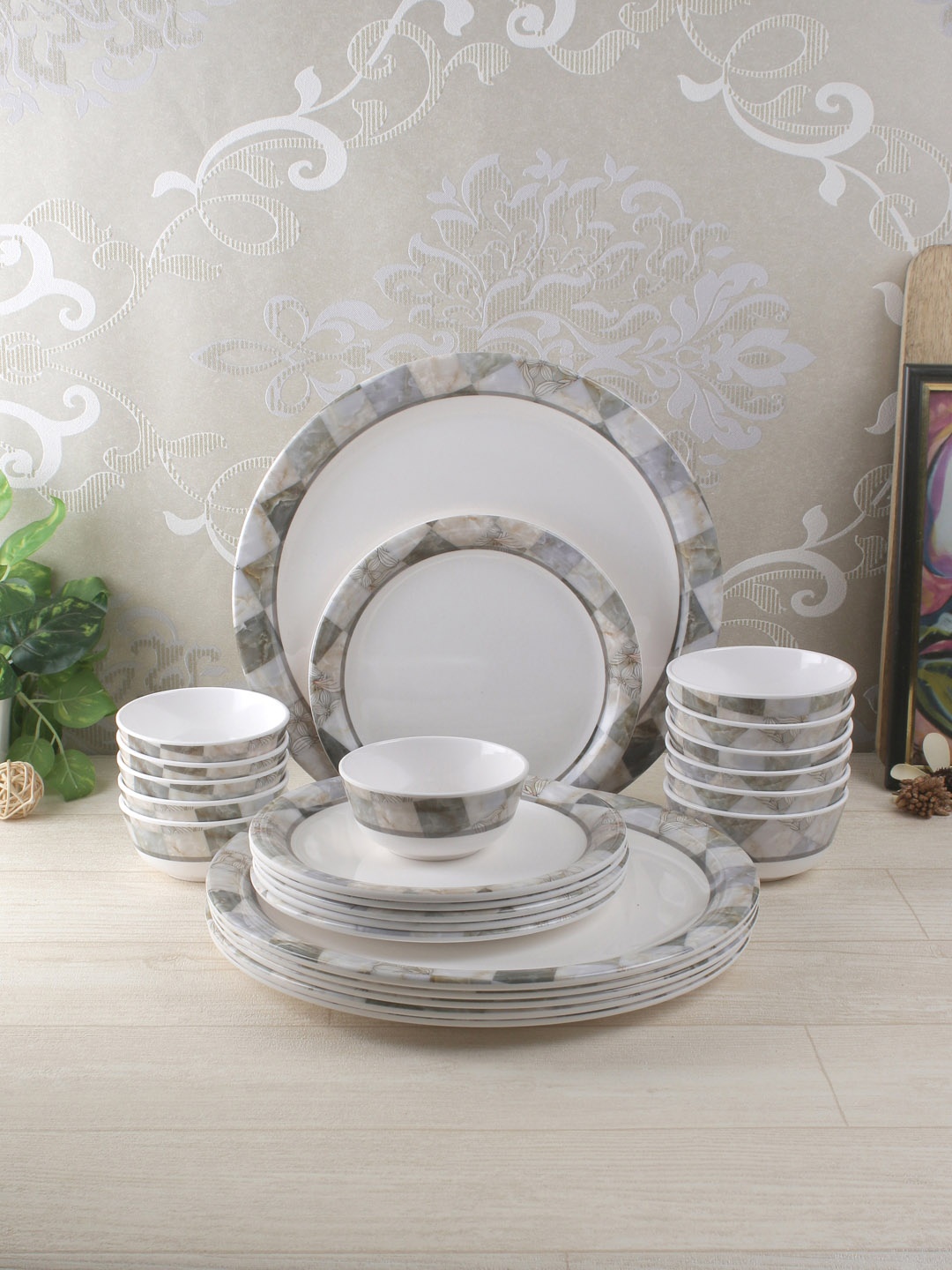 

Servewell White 30-Pieces Solid Melamine Dinner Set Set
