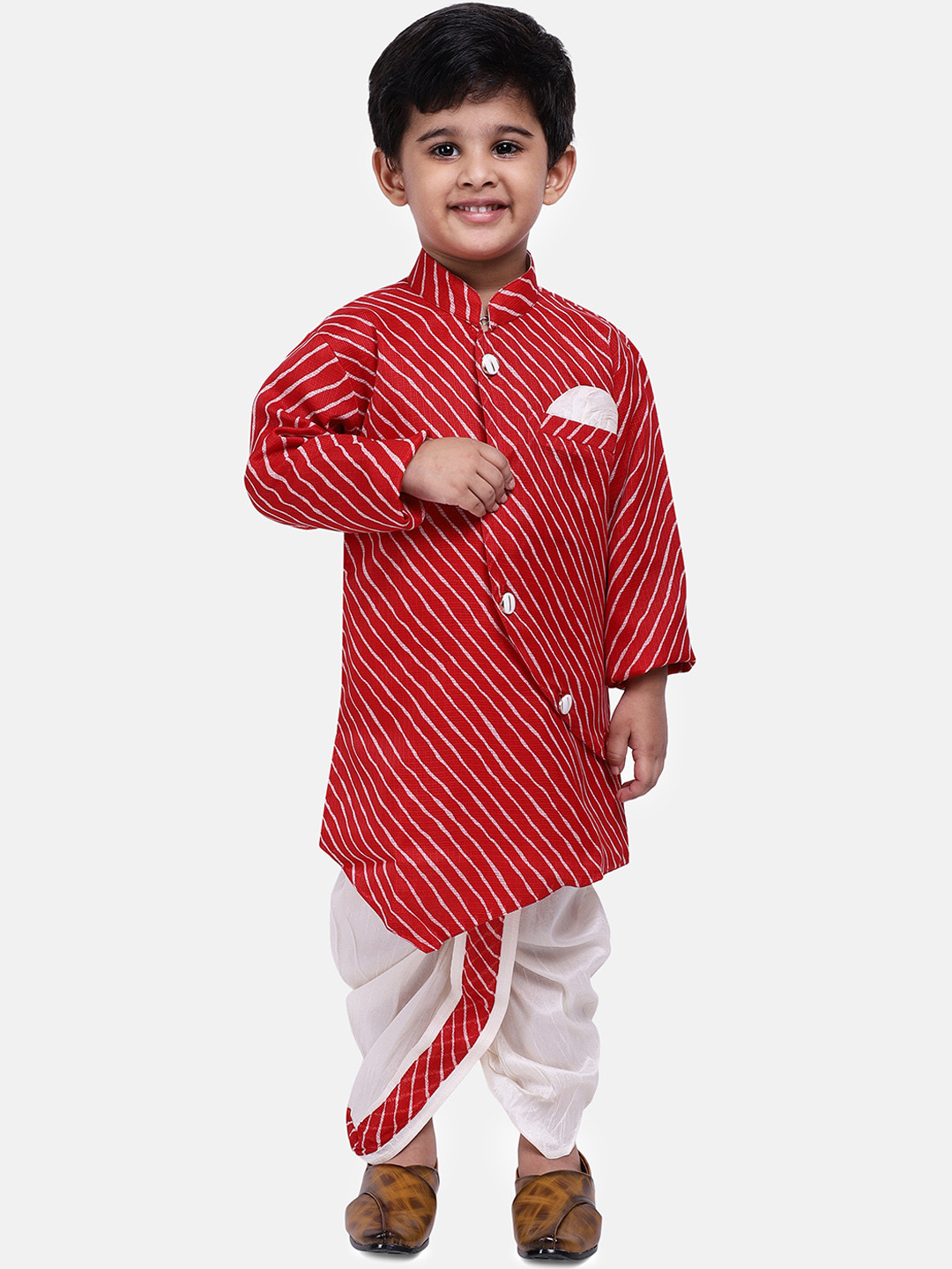 

BownBee Boys Red Striped Kurta with Dhoti Pants