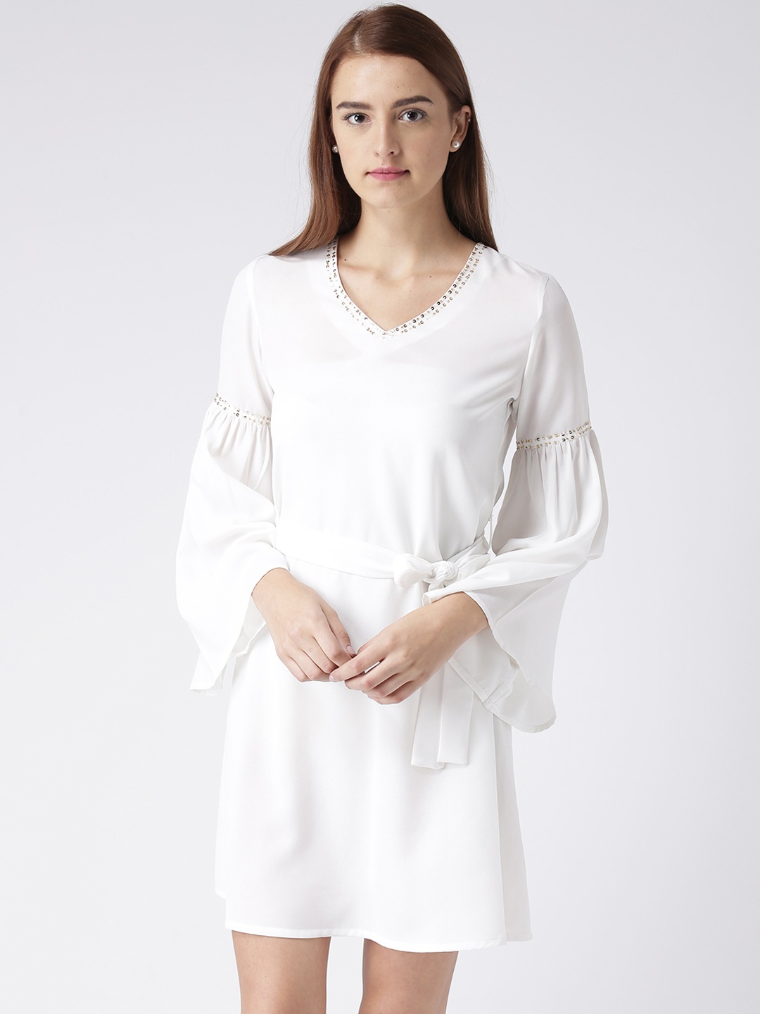 

KASSUALLY Women Embellished White Fit and Flare Dress