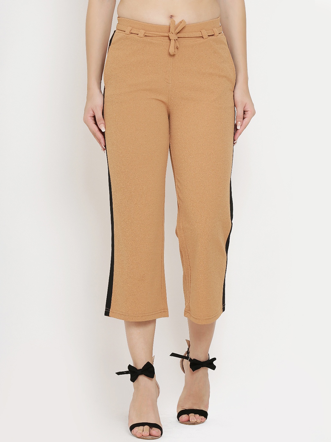Westwood Women Beige Relaxed Loose Fit Striped Regular Trousers
