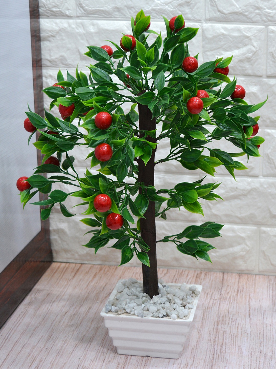 

fancy mart Unisex Red & Green Artificial Bonsai Plant With Pot