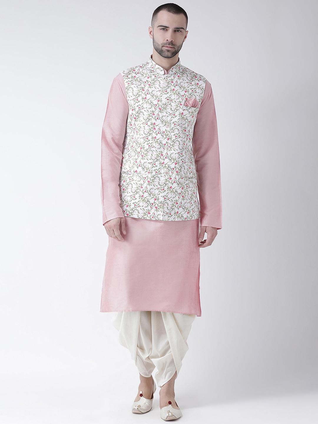 

KISAH Men White & Pink Printed Kurta Set with Nehru Jacket
