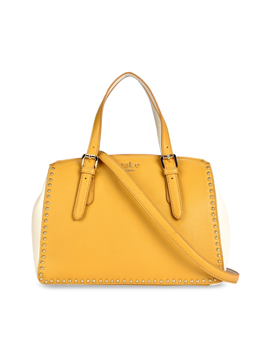 

Eske Yellow & Cream-Coloured Colourblocked Leather Handheld Bag