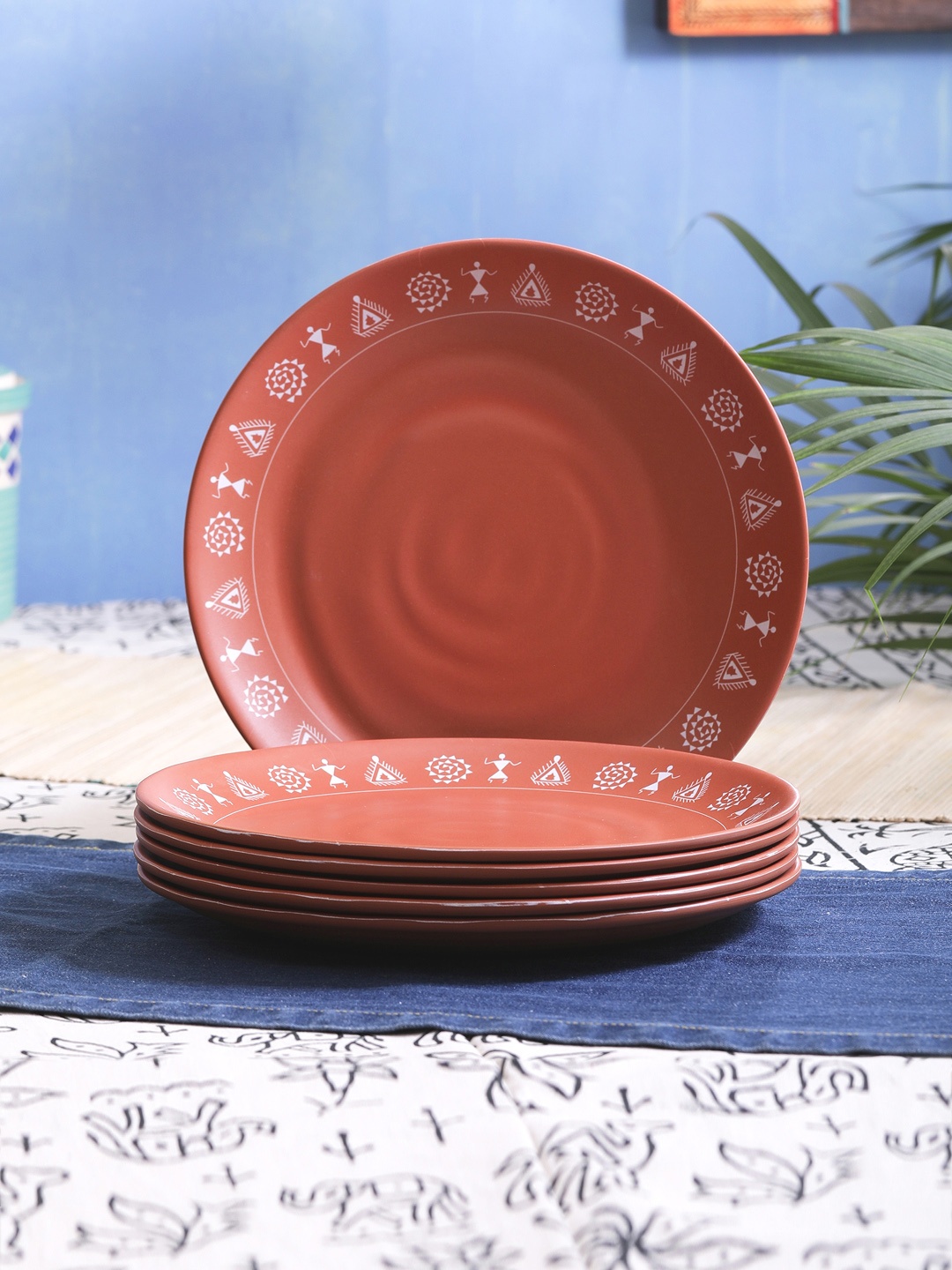 

Servewell Brown 6-Pieces Printed Melamine Plates Terracotta Look Warli Set