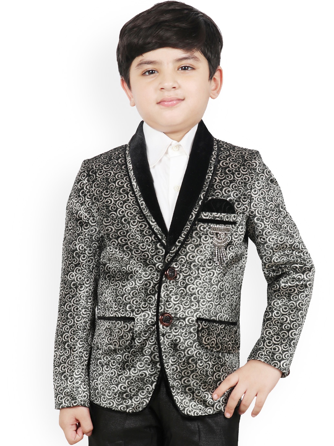 

SG Yuvraj Boys Maroon & Off-White Printed Single-Breasted Blazer, Black