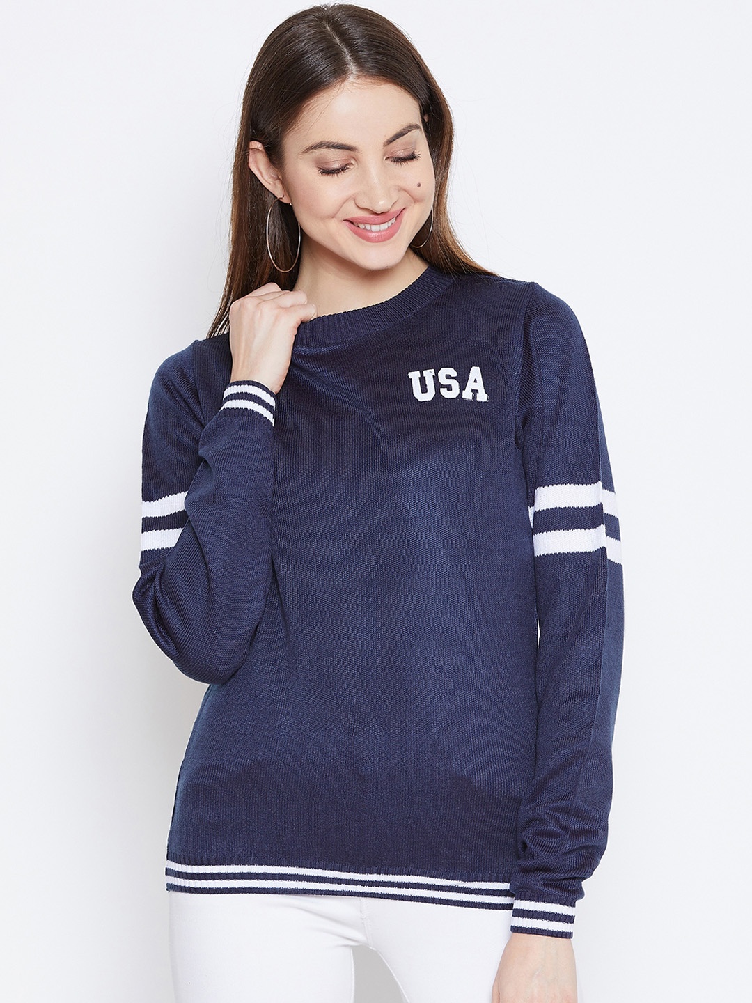 

JUMP USA Women Navy Blue Solid Sweater