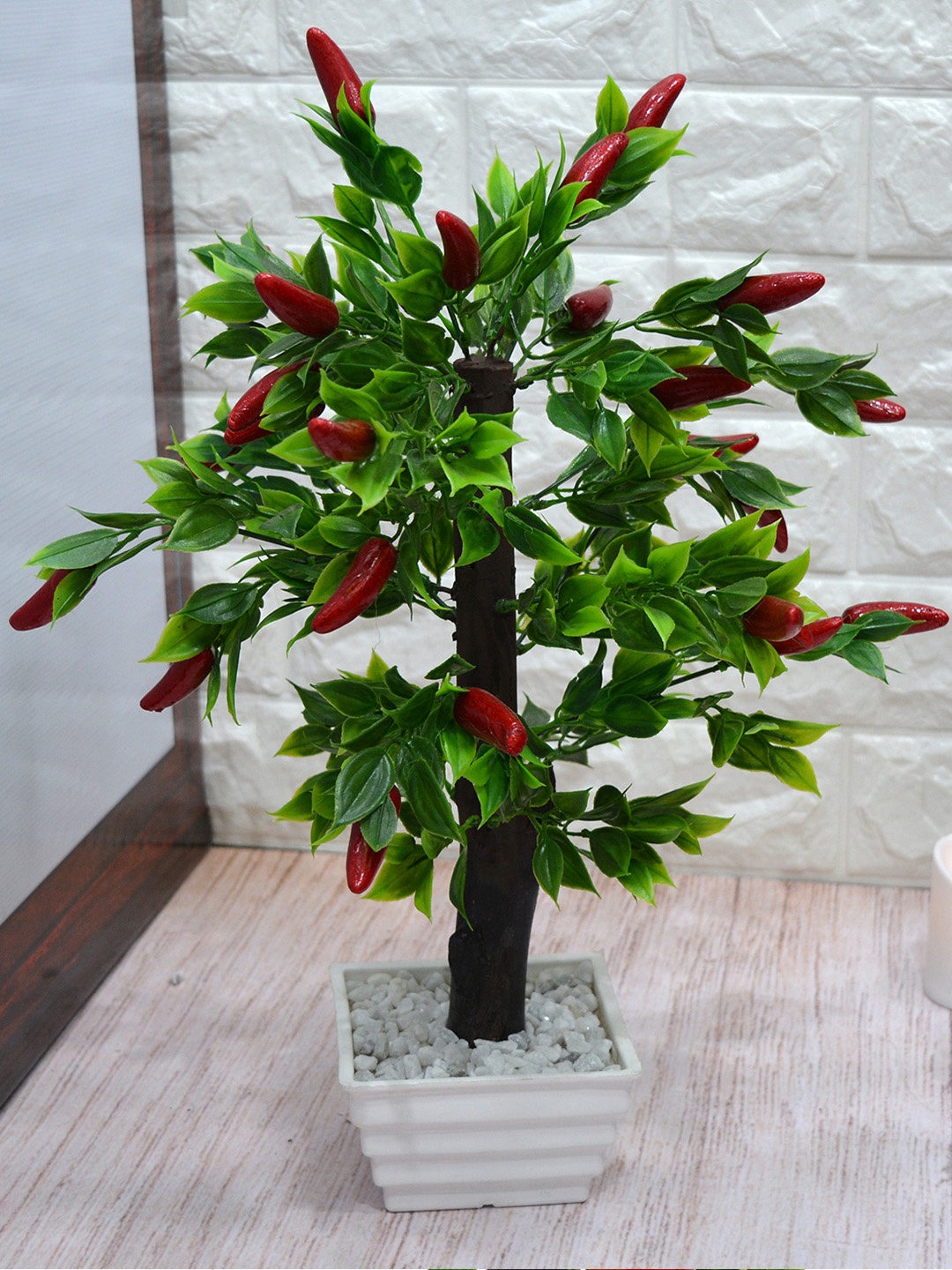 

fancy mart Unisex Red & Green Artificial Bonsai Plant With Pot