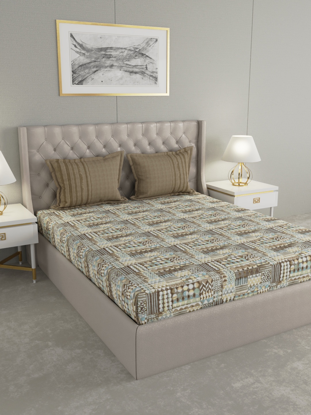 

GM Brown Geometric 180 TC Cotton 1 King Bedsheet with 2 Pillow Covers