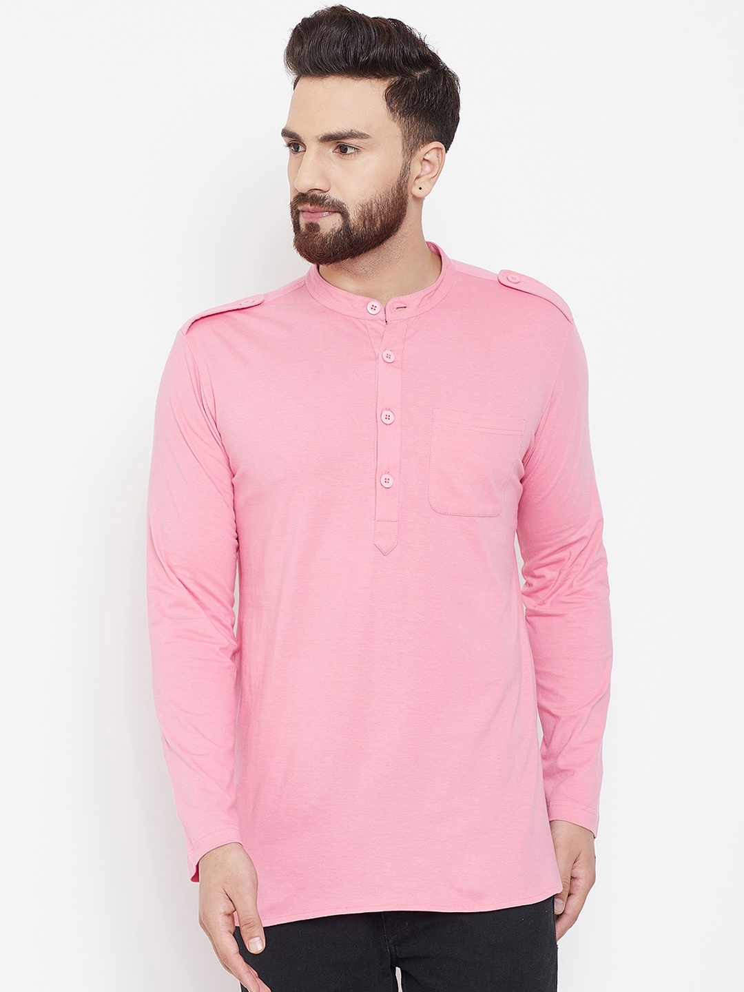

Hypernation Men Pink Solid Straight Kurta