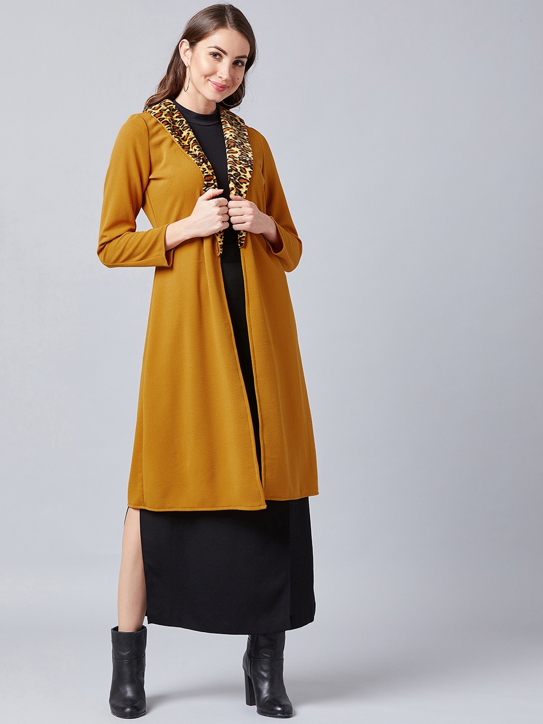 

Athena Women Mustard Yellow Solid Open Front Shrug