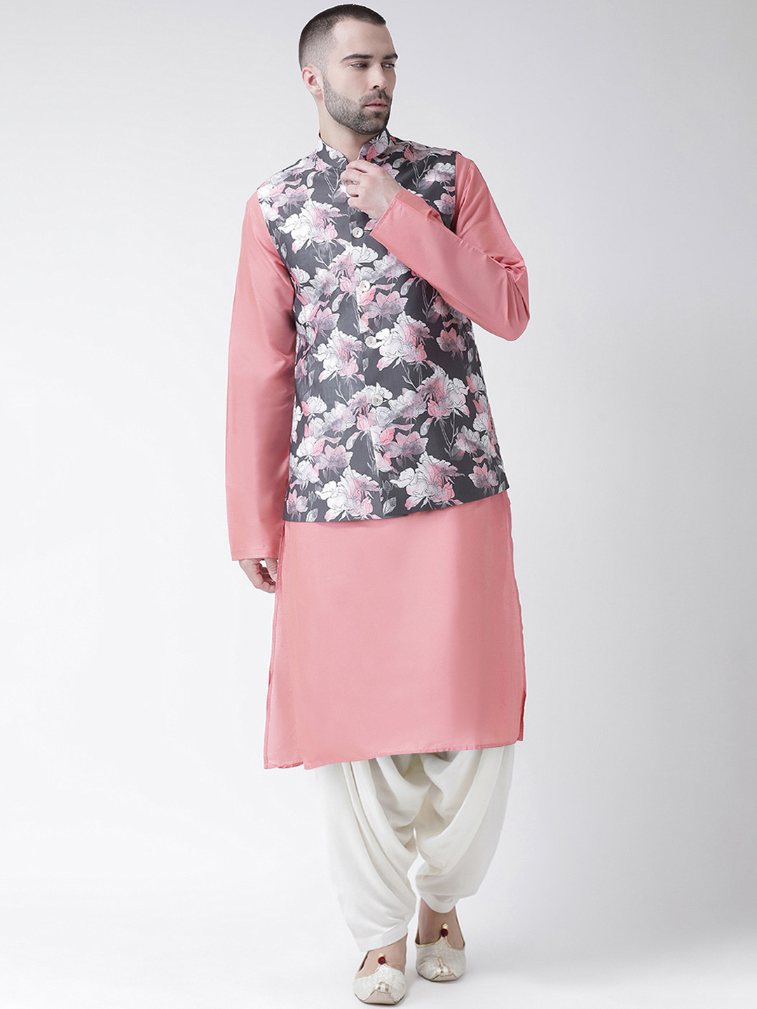 

KISAH Men Pink & Off-White Kurta Set