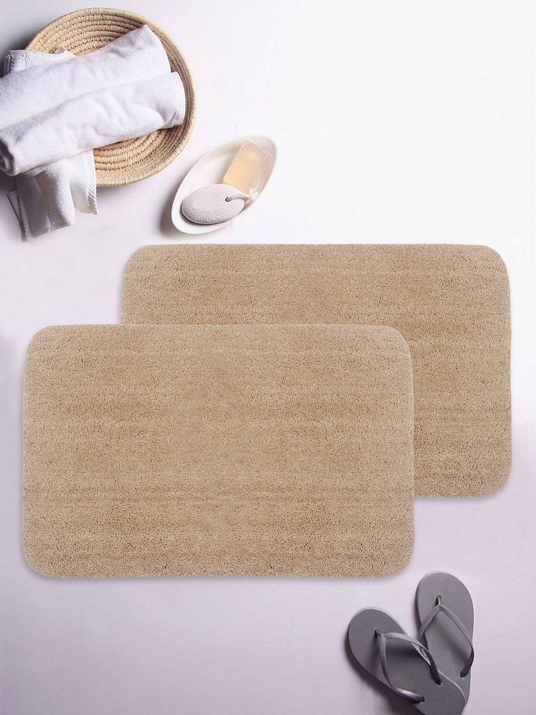 

BIANCA Set of 2 Beige Solid Anti-Slip Bath Rugs