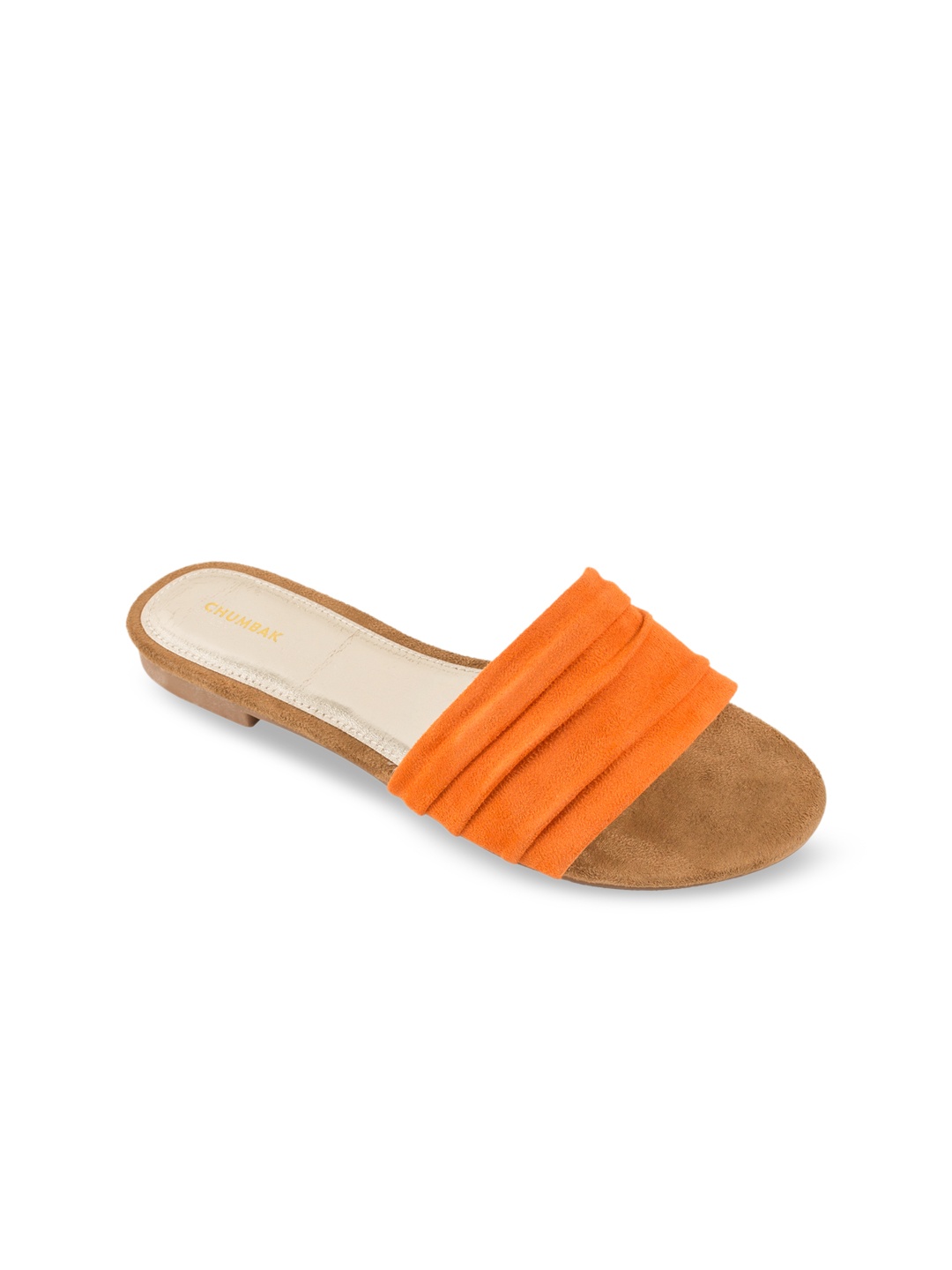 

Chumbak Women Orange Textured Suede Open Toe Flats