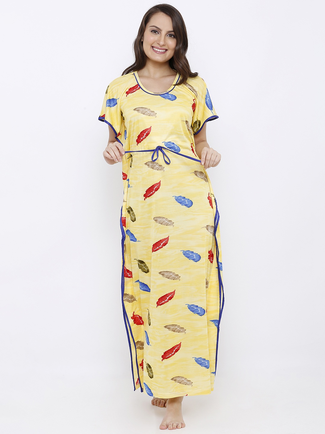 

Pretty Awesome Yellow & Blue Printed Kaftan Nightdress