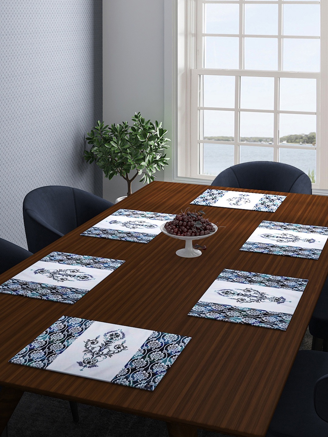 

ROMEE Set of 6 Blue & Off-White Printed Table Mat