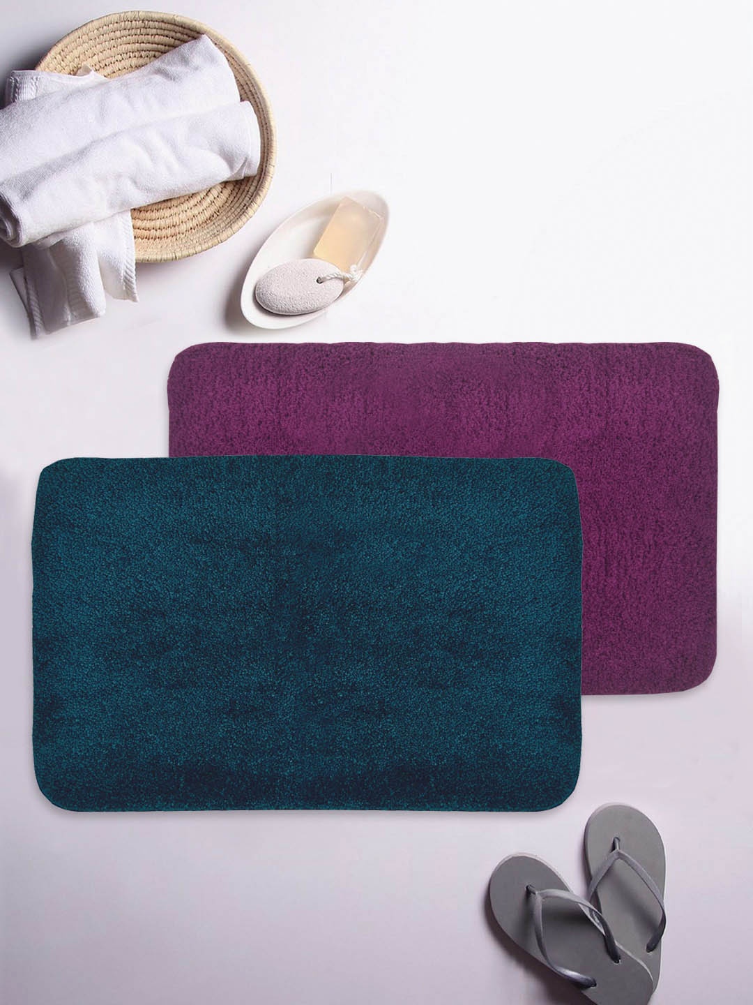 

BIANCA Set of 2 Teal Blue & Purple Solid Anti-Slip Bath Rugs
