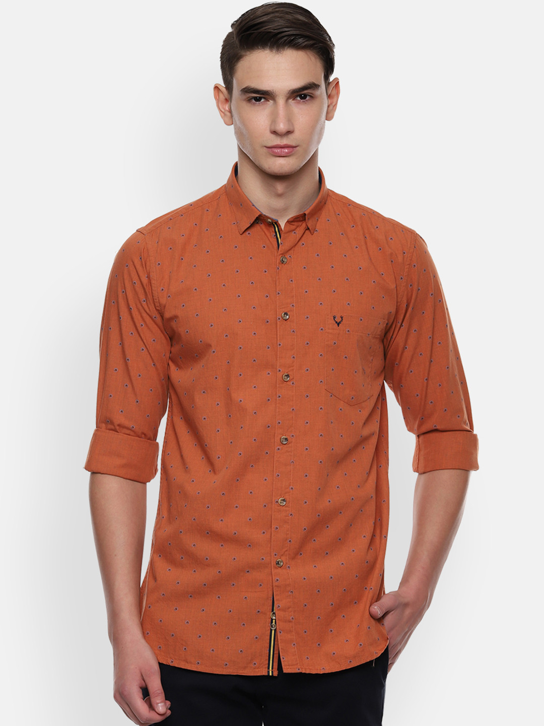 

Allen Solly Men Orange Slim Fit Printed Casual Shirt