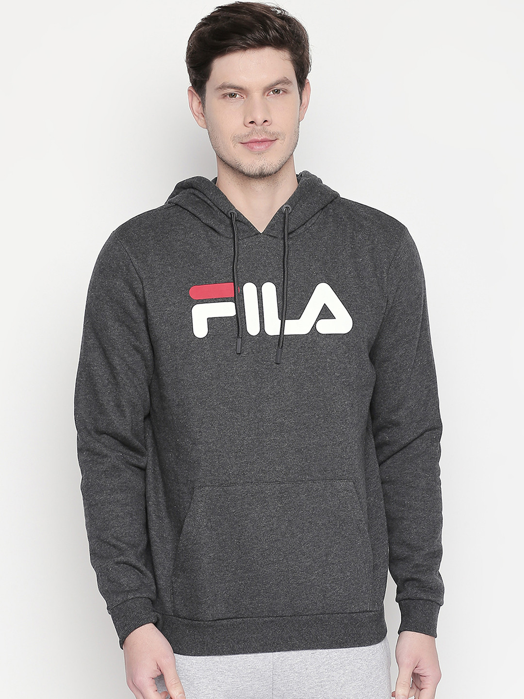 

FILA Men Charcoal Grey Printed Hooded Sweatshirt