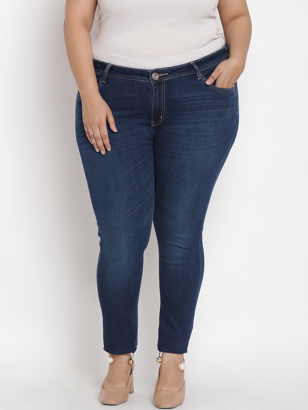 

Kiaahvi by JOHN PRIDE Women Plus Size Blue Slim Fit Mid-Rise Clean Look Stretchable Jeans