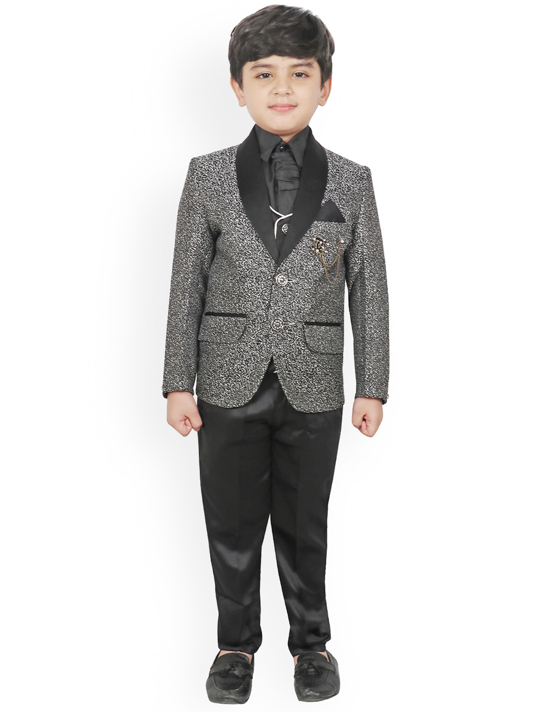 

SG YUVRAJ Boys Black & Grey Solid Single-Breasted Suit