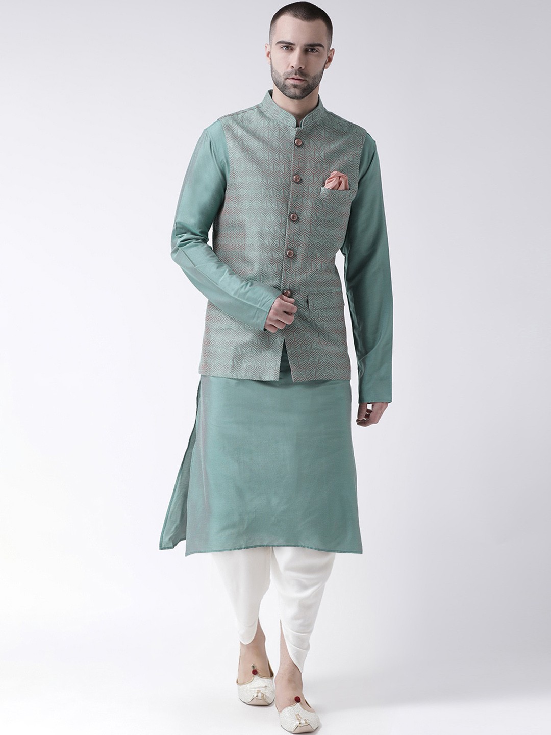 

KISAH Men Teal & Off-White Kurta Set