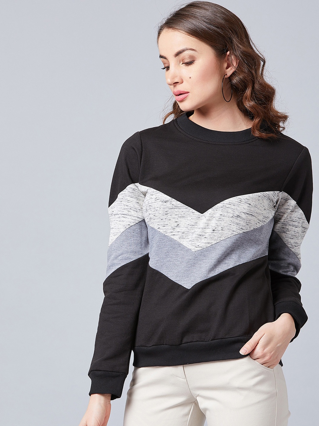 Athena Women Black & Grey Colourblocked Sweatshirt