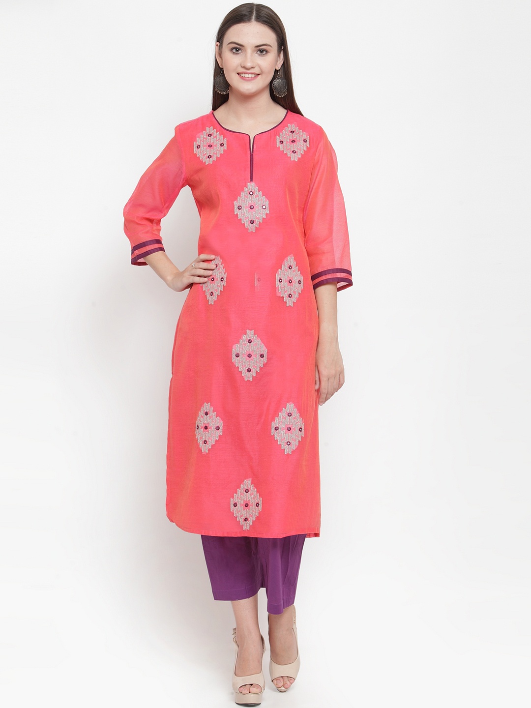 WESTCLO Women Pink Woven Design Kurta